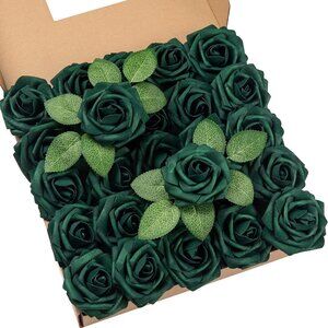 Dark Green Emerald Real Touch Foam Roses